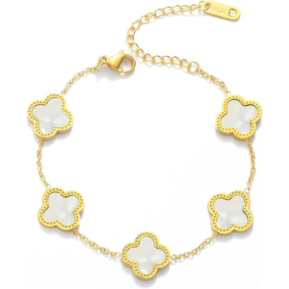 Womens 18K Gold Plated Clover Bracelet Adjustable Lucky Charm Gift for Mom